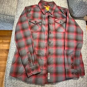 Men's Red & Gray Plaid Button-Up Shirt Jacket